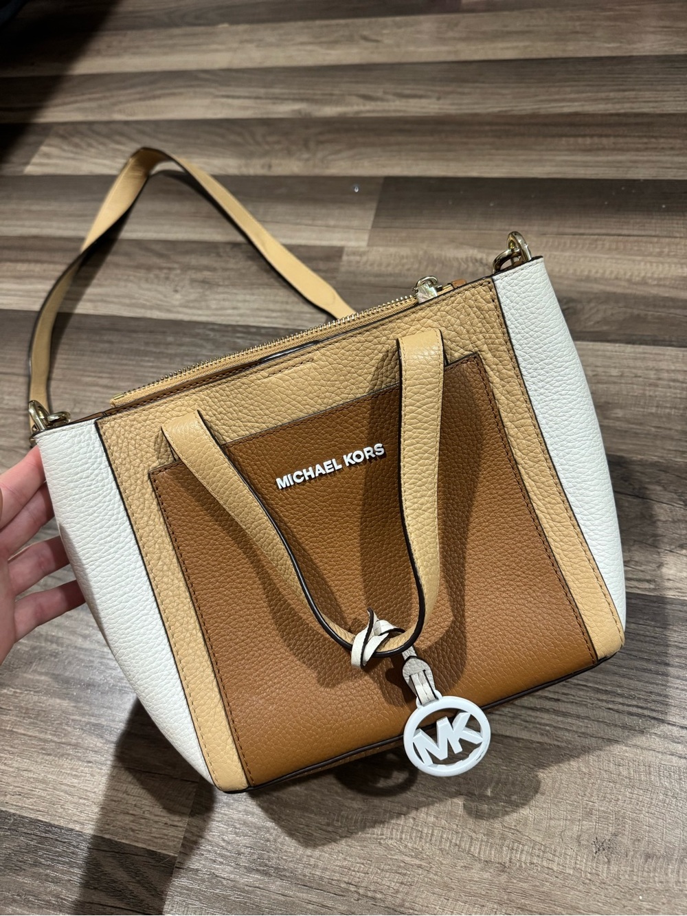 Michael Kors Colorblock Leather Shoulder Bag — White, Tan & Brown